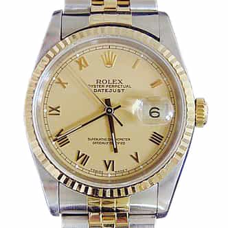 Mens Rolex Two-Tone 18K/SS Datejust Champagne Roman 16233 (SKU DJ151111MT)