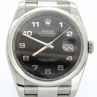 Mens Rolex Stainless Steel Datejust Arabic Black 116200 (SKU 116200ARMT)