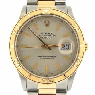 Mens Rolex Two-Tone 18K Gold/Steel Datejust Turn-O-Graph 16263 Watch Silver Dial (SKU E563558MT)