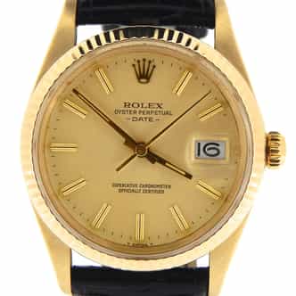 Mens Rolex 14K Yellow Gold Date Champagne 15037 (SKU 7108922NBLKBMT)