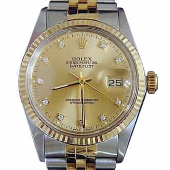 Mens Rolex Two-Tone 18K/SS Datejust Champagne Diamond 16013 (SKU DJ181111BNNMT)