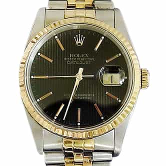 Mens Rolex Two-Tone 18K/SS Datejust Black 16233 (SKU R631886BCMT)