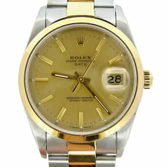 Mens Rolex Two-Tone 18K Gold Stainless Steel Date 15203 Watch Champagne (SKU N216758MT)