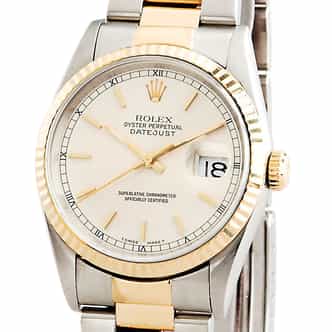 Mens Rolex Two-Tone 18K/SS Datejust Watch Silver Dial Ref. 16233 (SKU 16233TMT)