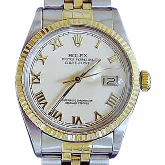 Mens Rolex Two-Tone 18K/SS Datejust Ivory Roman 16013 (SKU 9612458MT)
