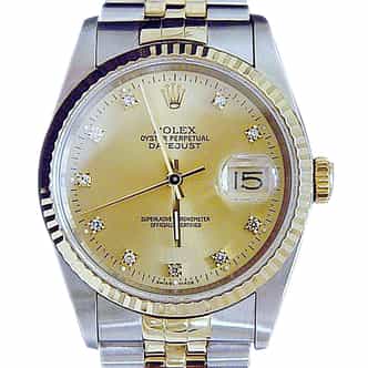 Mens Rolex Two-Tone 18K/SS Datejust Champagne Diamond 16233 (SKU L581532BCMT)