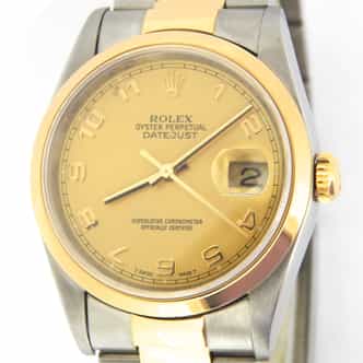 Mens Rolex Two-Tone 18K/SS Datejust Gold Champagne Arabic 16203 (SKU 16203ADOYSAMT)