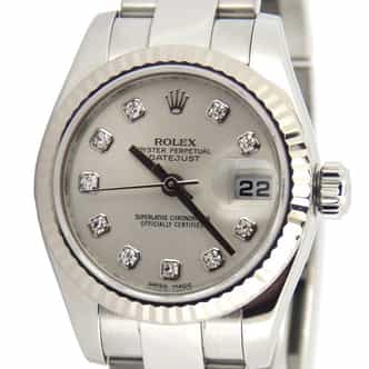 Ladies Rolex Stainless Steel Datejust Watch Ref. 179174 with Silver Diamond Dial (SKU M732089MT)