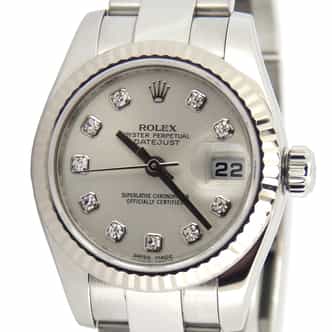 Ladies Rolex Stainless Steel Datejust Watch Ref. 179174 with Silver Diamond Dial (SKU M732089MT)