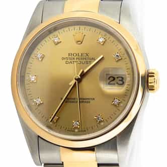Mens Rolex Two-Tone Datejust Champagne Diamond 16203 (SKU 16203DDAMT)