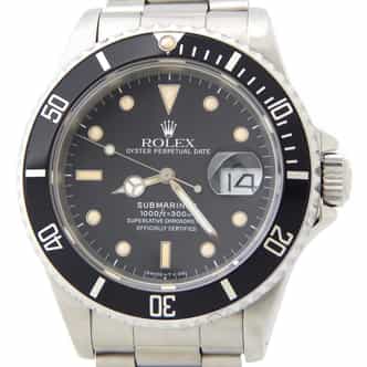 Mens Rolex Black Stainless Steel Submariner Watch 16610 Nice Patina (SKU L232407AMT)