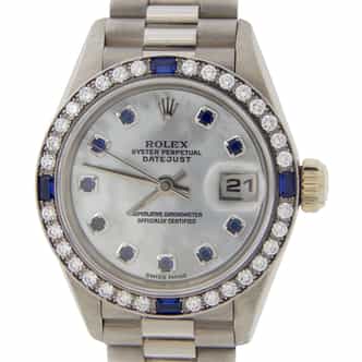 Ladies Rolex 18K White Gold Datejust President Blue Sapphire and Diamond Dial 79089 (SKU K552084AMT)