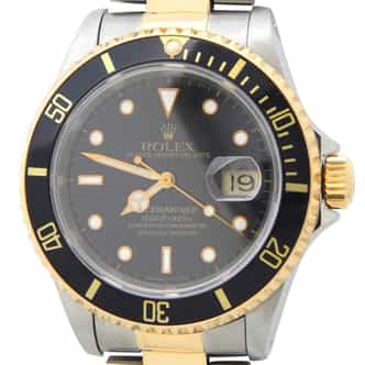 Mens Rolex Two-Tone Submariner Black 16613 (SKU S491682AMT)