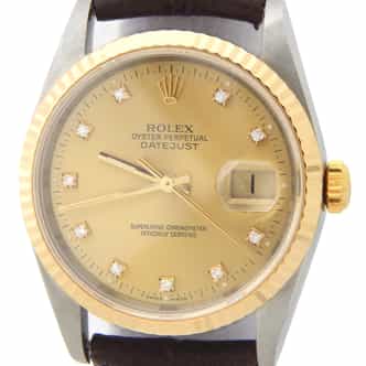 Mens Rolex Two-Tone Datejust 16233 with Factory Diamond Dial (SKU S343104AMT)