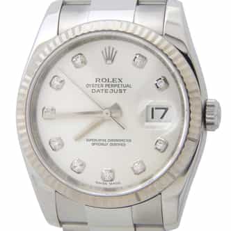 Mens Rolex 116234 Stainless Steel Datejust Silver Diamond (SKU Z176218AMT)