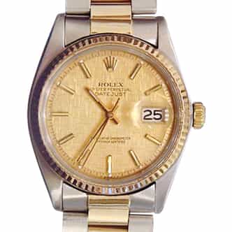 Mens Rolex Vintage Two-Tone Datejust Ref 1601 with Gold Linen Dial (SKU 841MT)