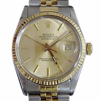 Mens Rolex 2Tone Datejust Gold Dial Watch 16013 (SKU 9127237MT)
