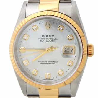 Mens Rolex 2Tone Datejust Watch 16233 Factory MOP Diamond Dial (SKU BP775475AMT)