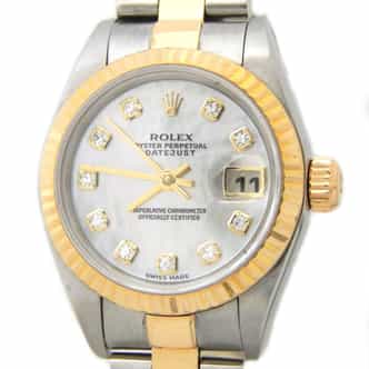 Ladies Rolex Two-Tone Datejust 79173 Factory White MOP Diamond Dial (SKU Y547551AMT)