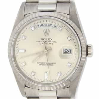 Mens Rolex 18K Gold Day-Date President Watch Silver Diamond Dial 18239 (SKU E560517AMT)