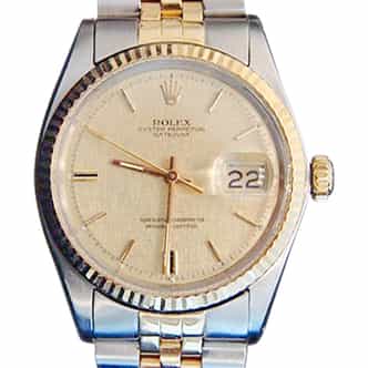 Mens Rolex Two-Tone Datejust 1601 Watch with Gold Linen Dial (SKU 791MT)