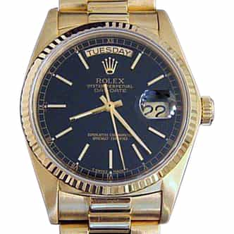 Mens Rolex 18K Gold Day-Date President Black 18038 (SKU B5833984MT)