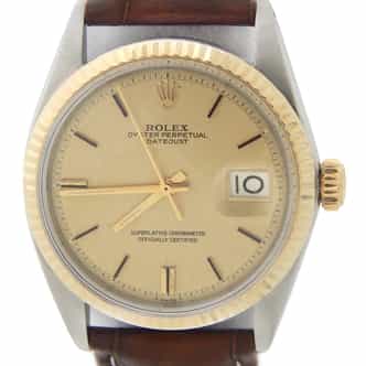 Mens Rolex Two-Tone Datejust 1601 Watch with Gold Linen Dial (SKU 910077AMT)