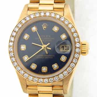Ladies Rolex 18K Yellow Gold Datejust President Diamond Watch 69178 (SKU 9621456BLDDAMT)