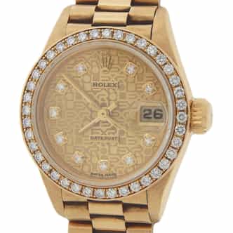 Ladies Rolex 18K Yellow Gold Datejust President Diamond Crown Collection 69138 (SKU GLW621456AMT)