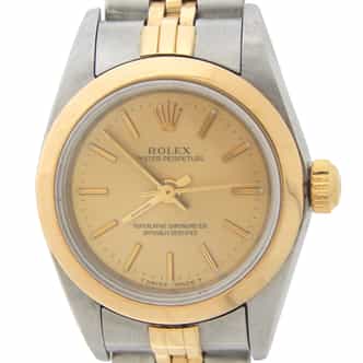 Ladies Rolex Two-Tone 18K/SS Oyster Perpetual Champagne 76243 (SKU P883449AMT)