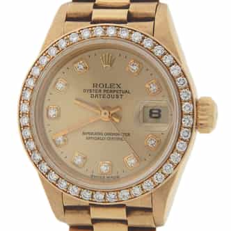 Ladies Rolex 18K Yellow Gold Datejust President Watch 69138 Diamond Crown Collection (SKU CR69138DDAMT)
