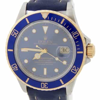 Mens Rolex Two-Tone Submariner 16803 with Blue Strap (SKU 9301293BLUEAMT)