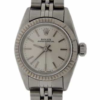 Ladies Rolex Stainless Steel Oyster Perpetual Silver Stick Dial (SKU U449123JAMT)
