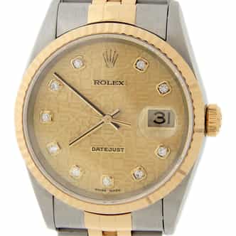 Mens Rolex Two-Tone Datejust Watch 16233 with Factory Gold Anniversary Diamond Dial (SKU 16233ANNAMT)