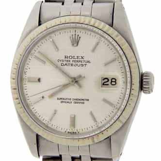 Rolex Datejust 16014 Men Stainless Steel Watch 18K White Gold Bezel Silver Linen (SKU 8146528AMT)