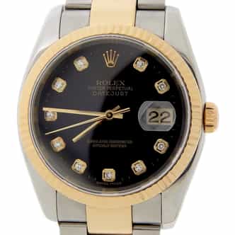Mens Rolex 2tone 18k Yellow Gold & Steel Datejust Watch Ref. 116233 with Black Diamond Dial (SKU F524313AMT)