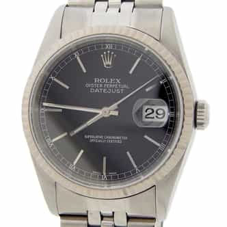 Mens Rolex Stainless Steel Datejust Black Railroad Dial 16234 (SKU Y233105AMT)