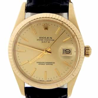 Mens Rolex 14K Yellow Gold Date Champagne 15037 (SKU 7108645BLAMT)