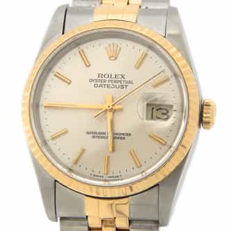Mens Rolex Two-Tone 18K/SS Datejust Silver 16233 (SKU 16233SLVRJMT)