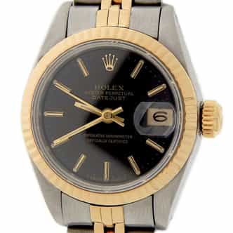 Ladies Rolex Two-Tone 18K/SS Datejust Black Dial  69173 (SKU R465965AMT)