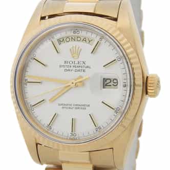 Mens Rolex 18K Gold Day-Date President Watch Silver Dial 1803 (SKU 3029889AMT)