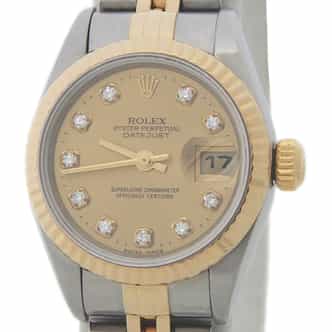 Ladies Rolex Datejust 2Tone 18k Gold & Steel Watch 69173 with Gold Diamond Dial (SKU 69173NHAMT)