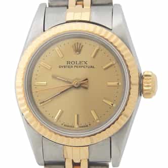 Ladies Rolex Two-Tone 18K/SS Oyster Perpetual Watch 67193 with Gold Champagne Dial (SKU 8515120AMT)