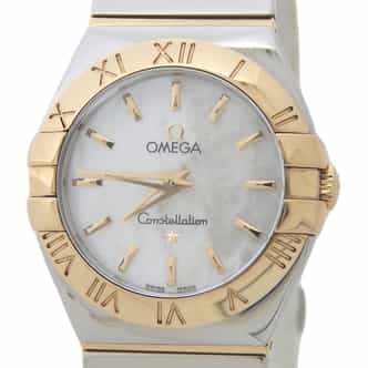 Ladies 2tone Stainless Steel Yellow Gold Omega Constellation Watch White MOP (SKU 91363002AMT)