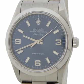 Rolex Air King Mens Stainless Steel Watch Oyster Bracelet Blue Arabic Dial 14000 (SKU U600794CMT)