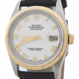 Mens Rolex Two-Tone 18K/SS Datejust Watch White Roman Dial 16203 (SKU E512573WAMT)