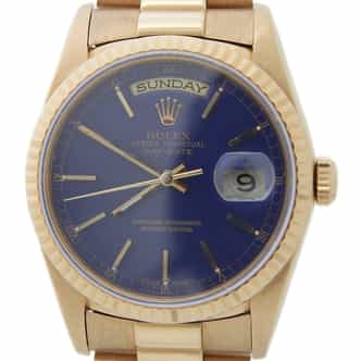 Mens Rolex 18K Gold Day-Date President Watch Blue Dial 18238 (SKU E302218AMT)