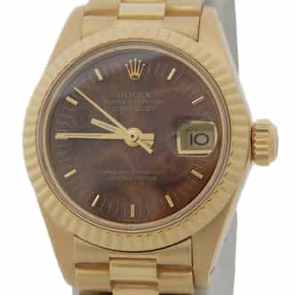 Ladies Rolex 18K Yellow Gold Datejust President Watch 6917 with Brown Wood Grain Dial (SKU 7160498BMAMT)