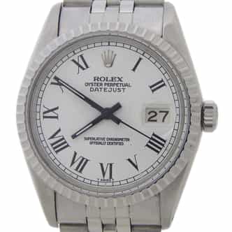 Mens Rolex Stainless Steel Datejust White Roman 16030 (SKU 16030JAMT)