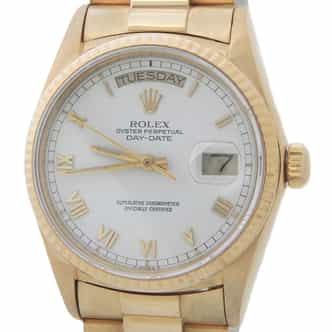 Mens Rolex 18K Gold Day-Date President White Roman 18038 (SKU 18038PAMT)
